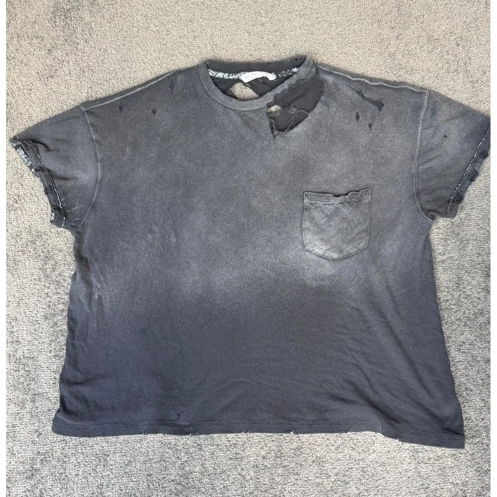 We The Free Free People Distressed Pocket T-Shirt Faded Black Womens Small Boxy - Picture 1 of 6